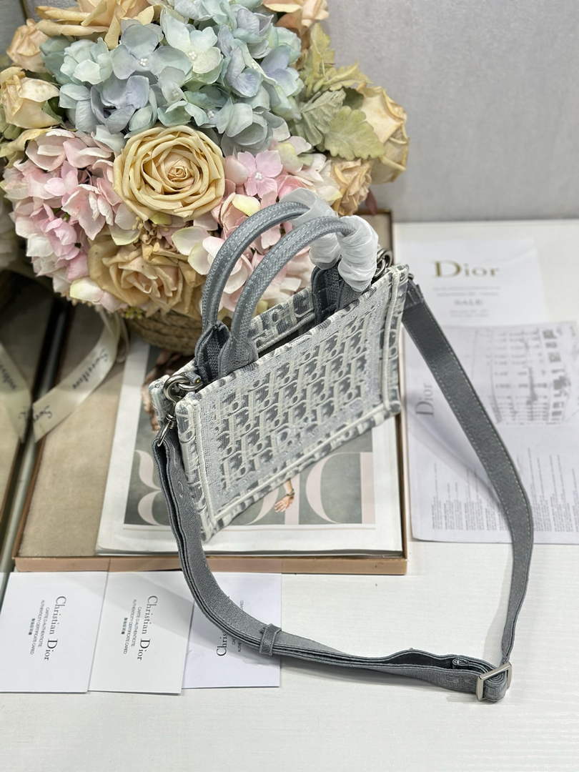 Mini Dior Book Tote – Gray Dior Oblique Embroidery & White Lace - S5584