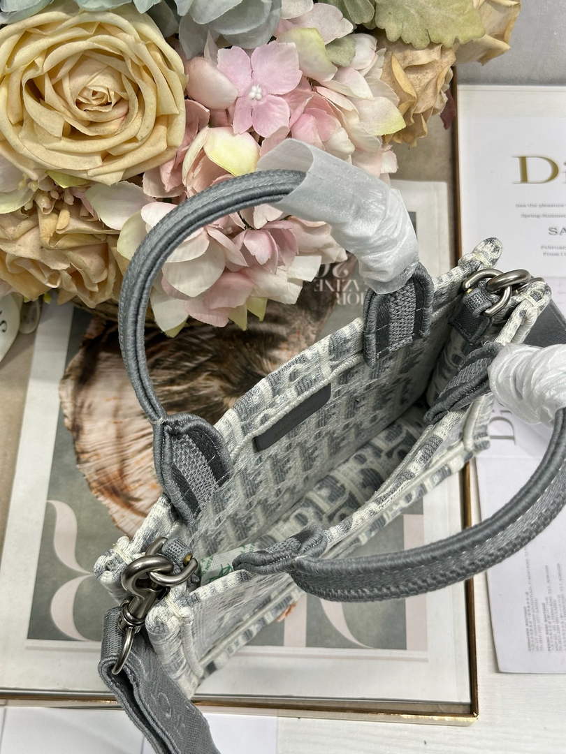 Mini Dior Book Tote – Gray Dior Oblique Embroidery & White Lace - S5584