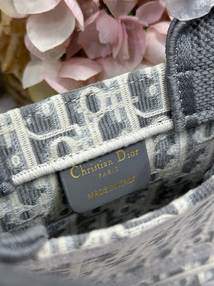 Mini Dior Book Tote – Gray Dior Oblique Embroidery & White Lace - S5584