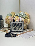 Mini Dior Book Tote – Blue Dior Oblique Embroidery & White Lace - S5584