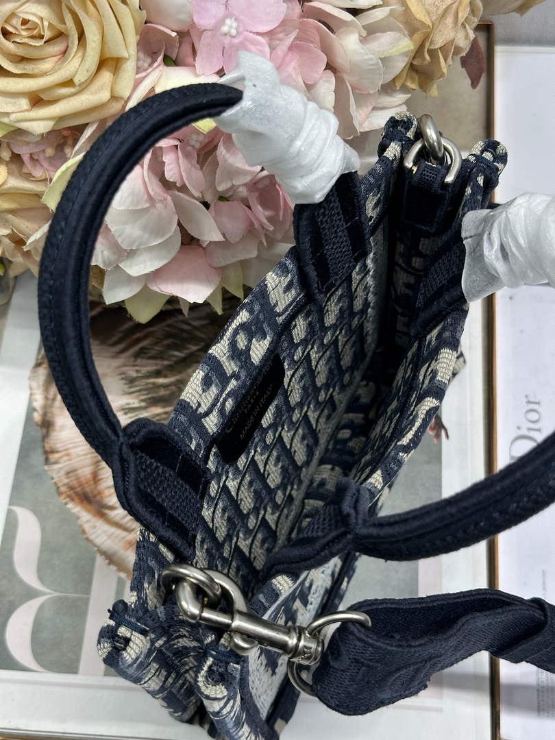 Mini Dior Book Tote – Blue Dior Oblique Embroidery & White Lace - S5584