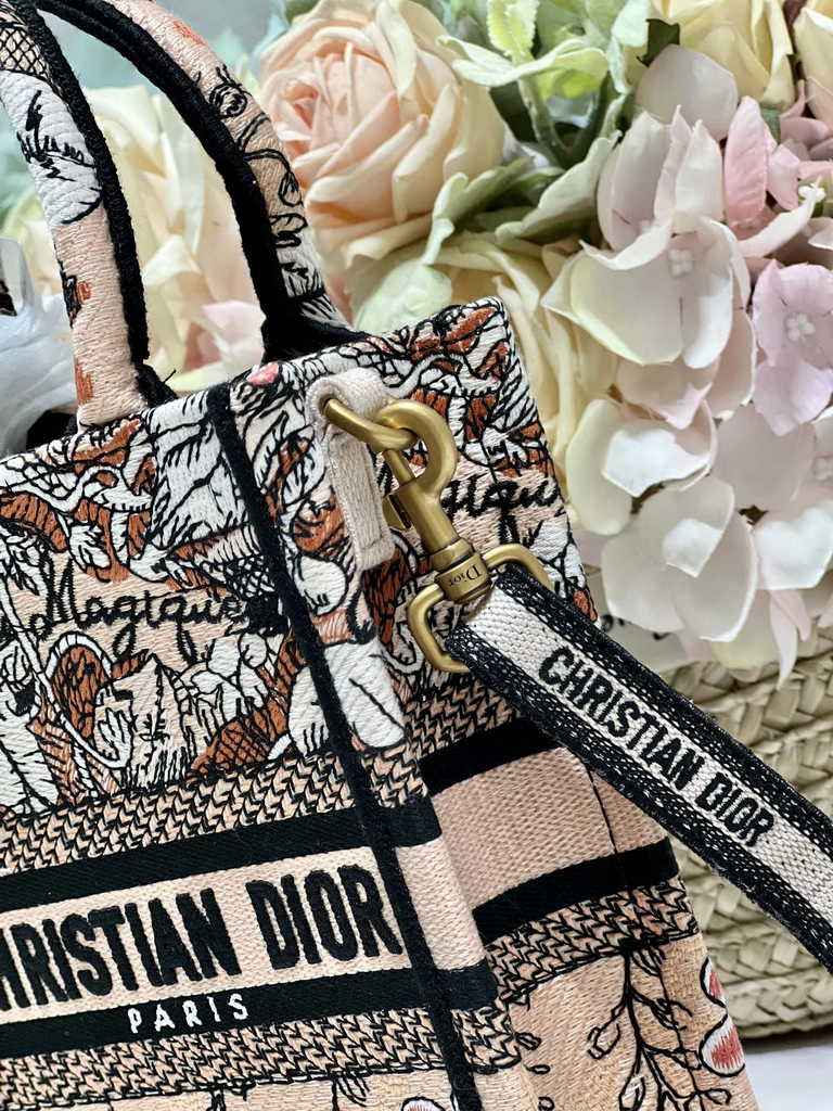 Mini Dior Book Tote Phone Bag S5555 Powder Pink Jardin Magique Embroidery