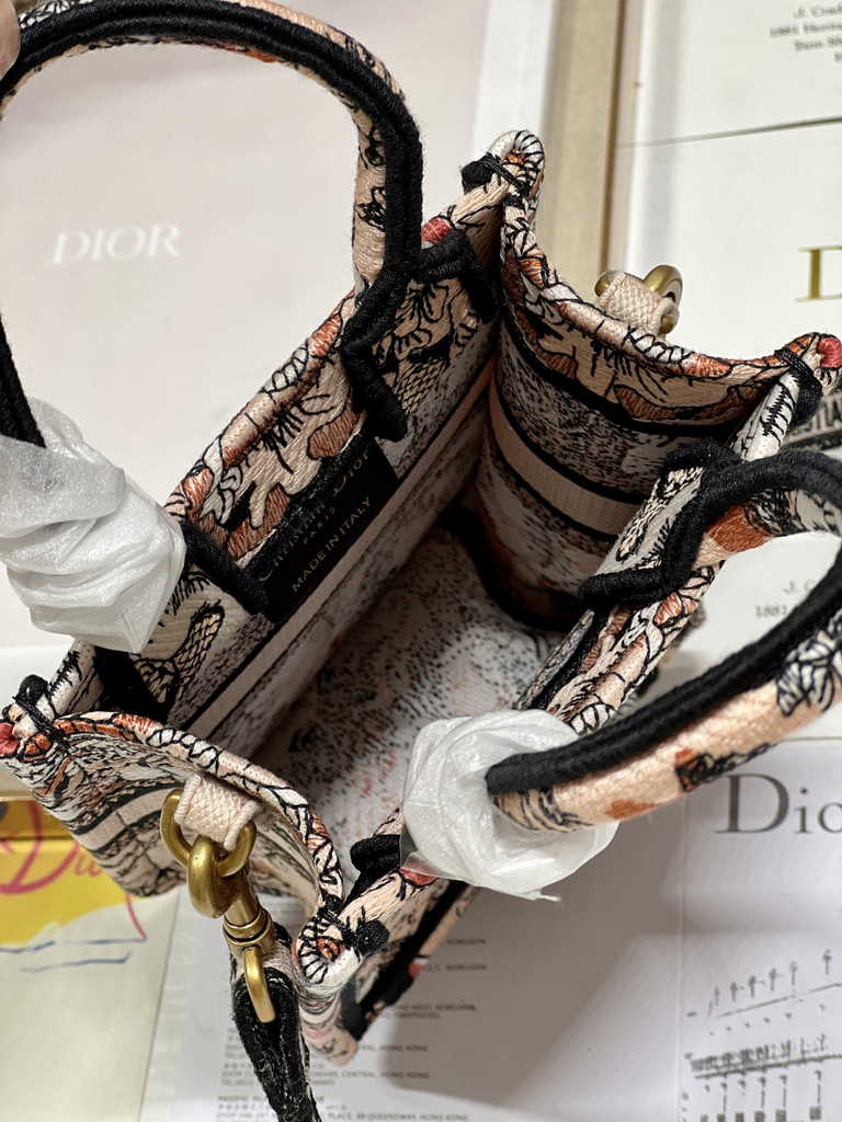 Mini Dior Book Tote Phone Bag S5555 Powder Pink Jardin Magique Embroidery