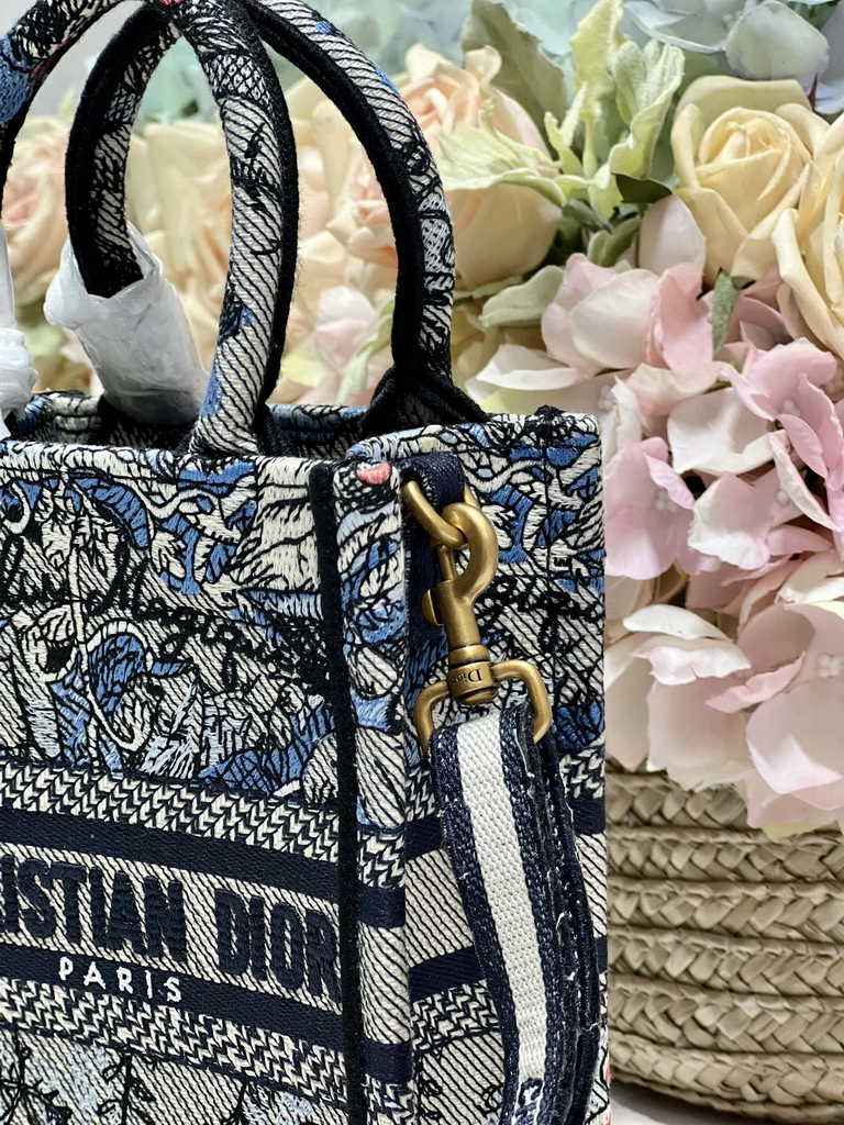 Mini Dior Book Tote Phone Bag S5555 Powder Blue Jardin Magique Embroidery