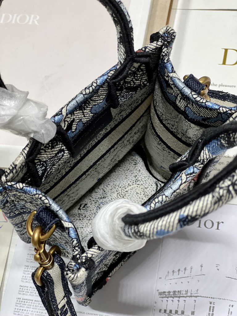 Mini Dior Book Tote Phone Bag S5555 Powder Blue Jardin Magique Embroidery