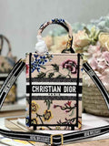 Mini Dior Book Tote Phone Bag S5555 Pink Multicolor Raffia Petites Fleurs