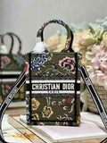 Mini Dior Book Tote Phone Bag S5555 Green Multicolor Raffia Petites Fleurs