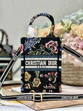 Mini Dior Book Tote Phone Bag S5555 Black Multicolor Raffia Petites Fleurs