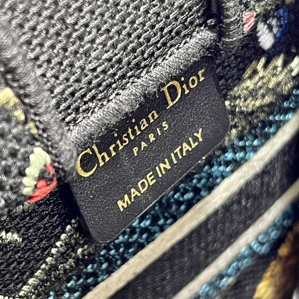 Mini Dior Book Tote Phone Bag S5555 Black Multicolor Raffia Petites Fleurs