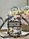 Mini Dior Book Tote Phone Bag S5555 White Multicolor Raffia Petites Fleurs