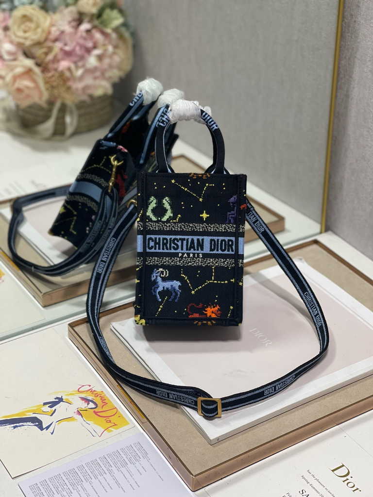 Mini Dior Book Tote Phone Bag S5555 Black Multicolor - Default Title - View 3