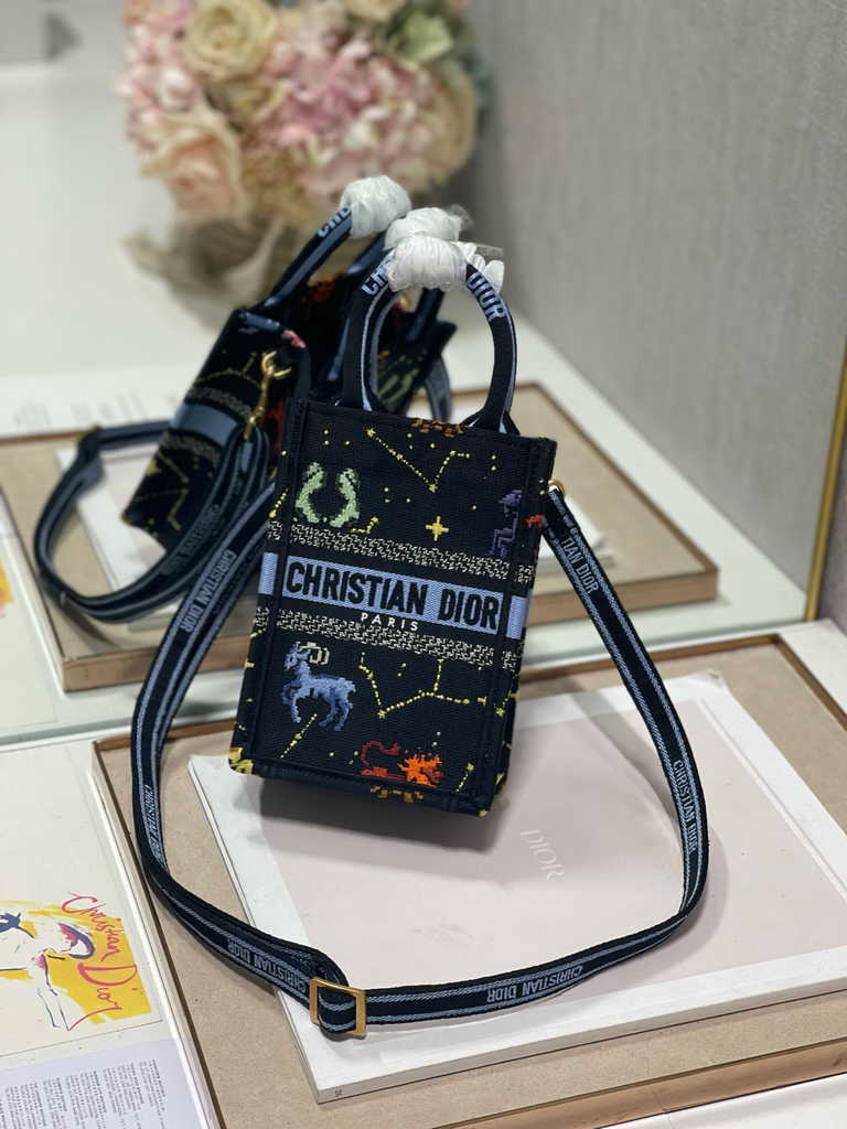 Mini Dior Book Tote Phone Bag S5555 Black Multicolor - Default Title - View 5
