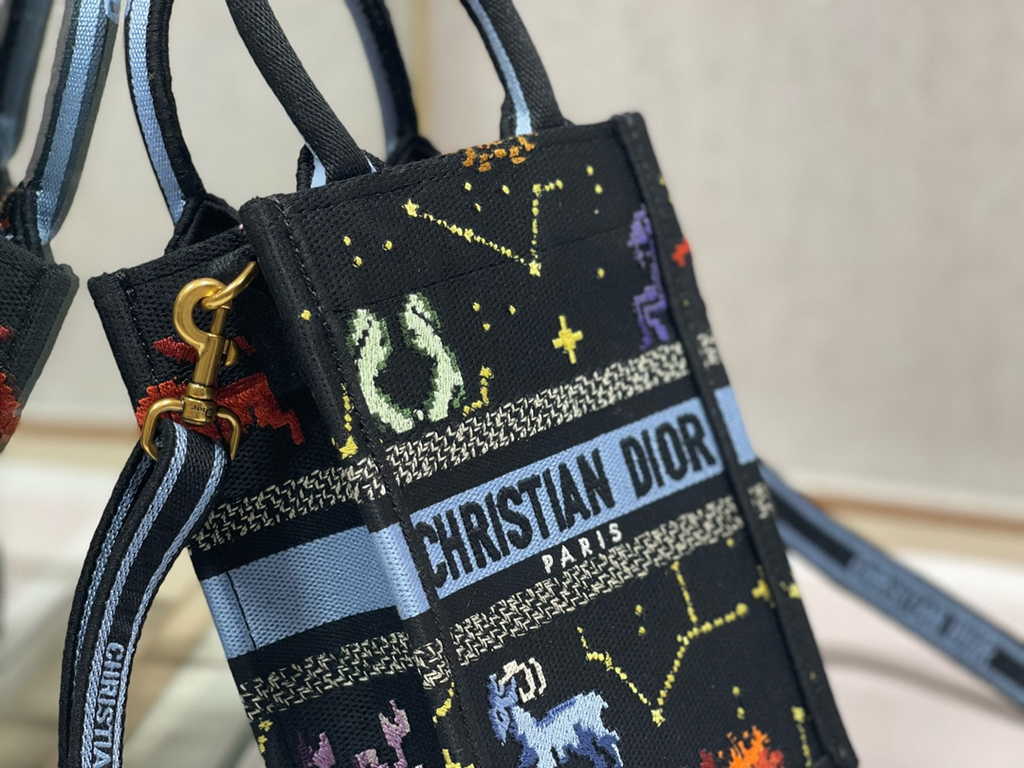 Mini Dior Book Tote Phone Bag S5555 Black Multicolor