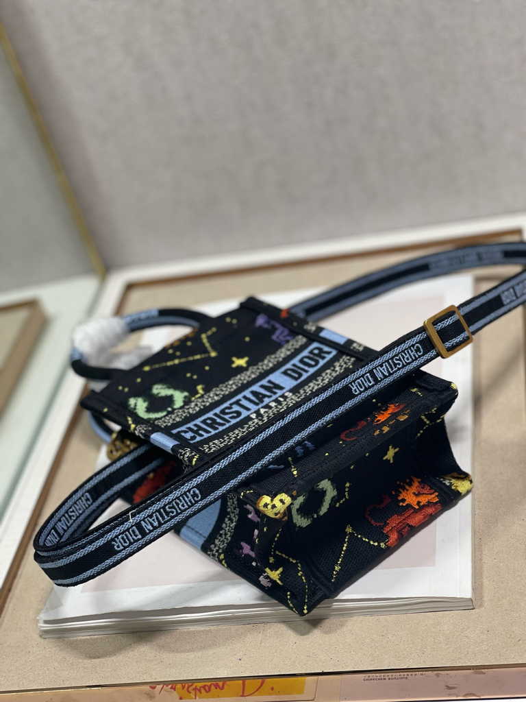 Mini Dior Book Tote Phone Bag S5555 Black Multicolor