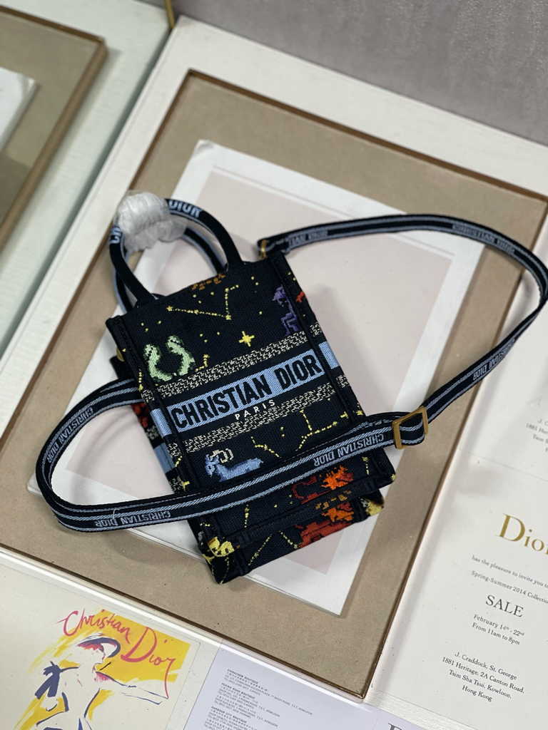Mini Dior Book Tote Phone Bag S5555 Black Multicolor