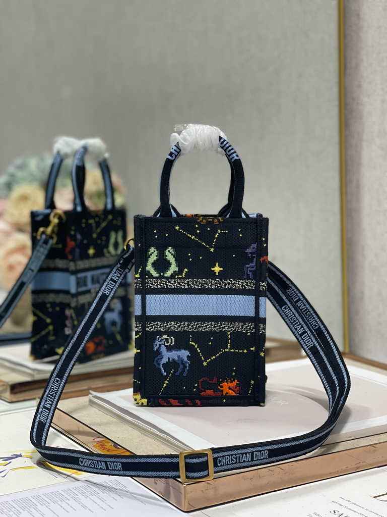 Mini Dior Book Tote Phone Bag S5555 Black Multicolor