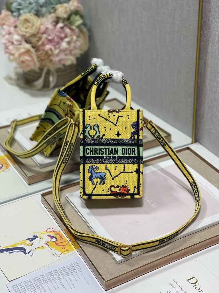 Mini Dior Book Tote Phone Bag S5555 Yellow Multicolor
