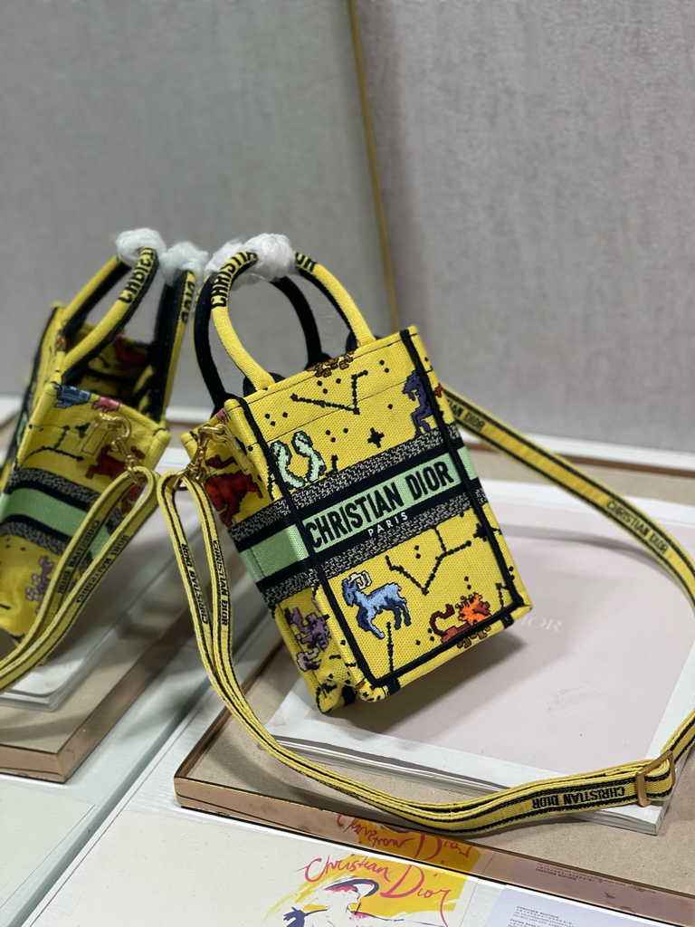 Mini Dior Book Tote Phone Bag S5555 Yellow Multicolor