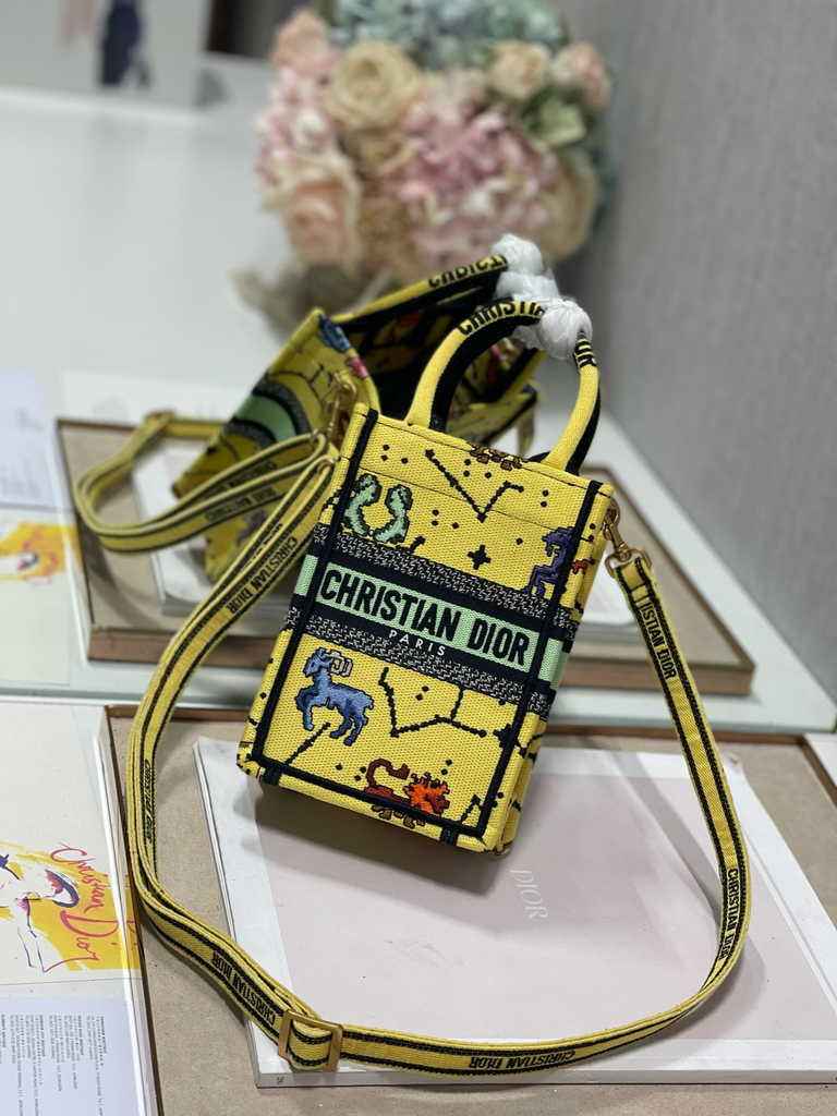 Mini Dior Book Tote Phone Bag S5555 Yellow Multicolor