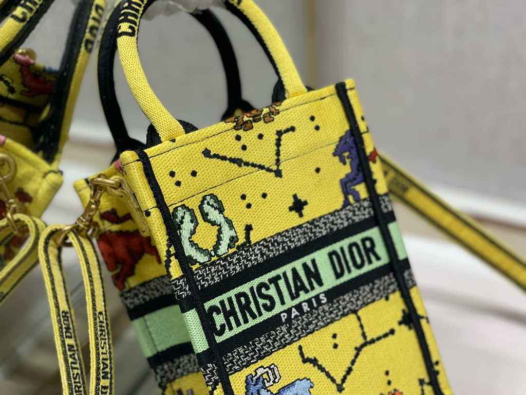 Mini Dior Book Tote Phone Bag S5555 Yellow Multicolor