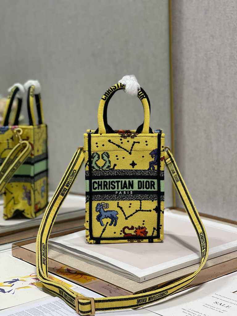 Mini Dior Book Tote Phone Bag S5555 Yellow Multicolor
