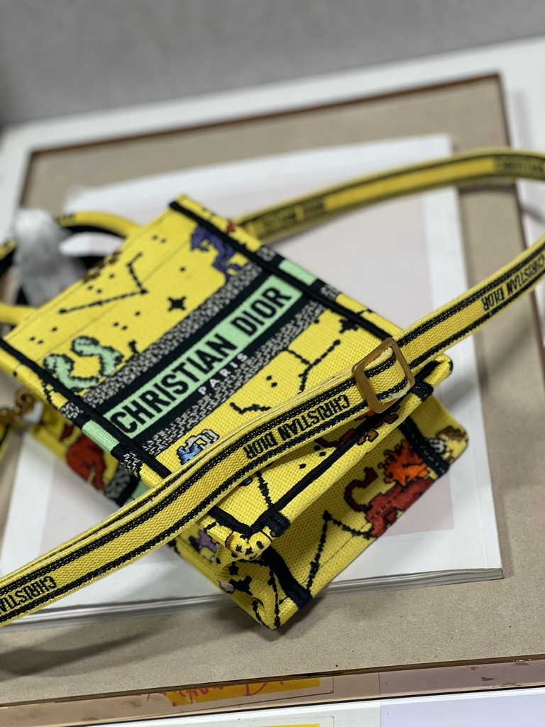 Mini Dior Book Tote Phone Bag S5555 Yellow Multicolor