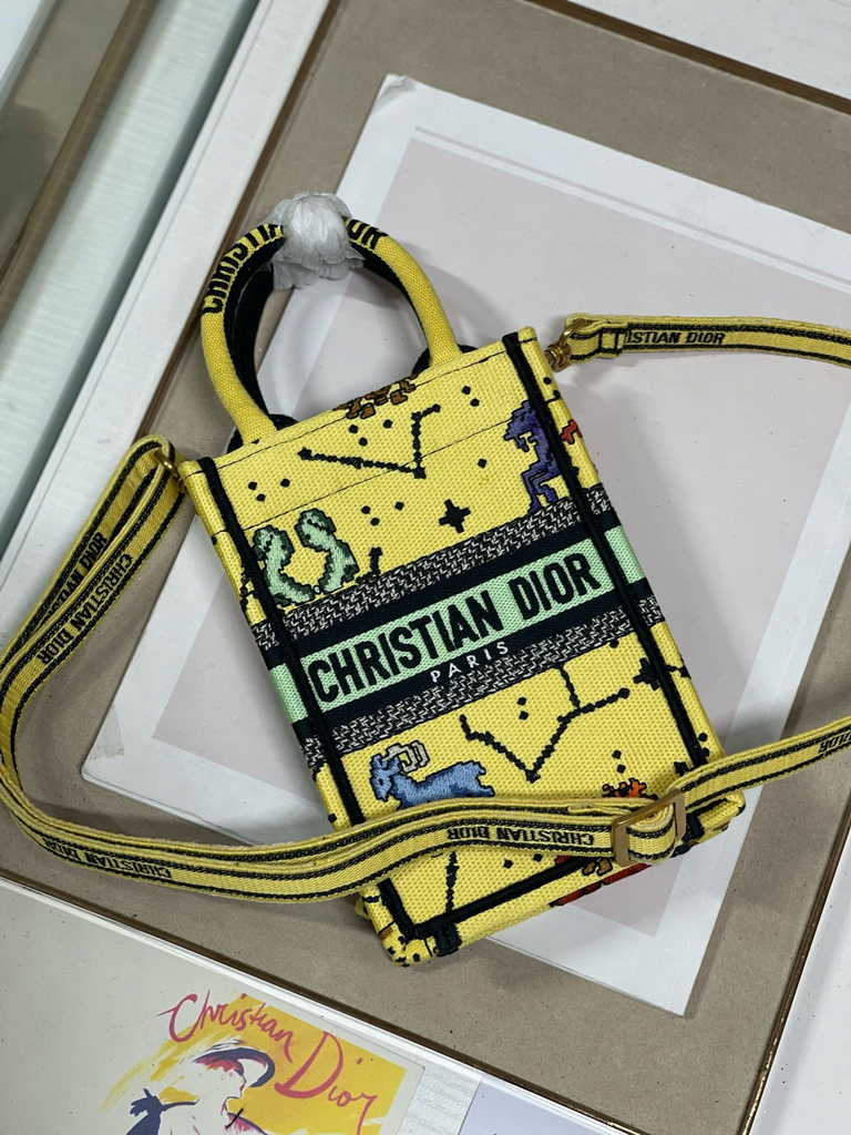Mini Dior Book Tote Phone Bag S5555 Yellow Multicolor