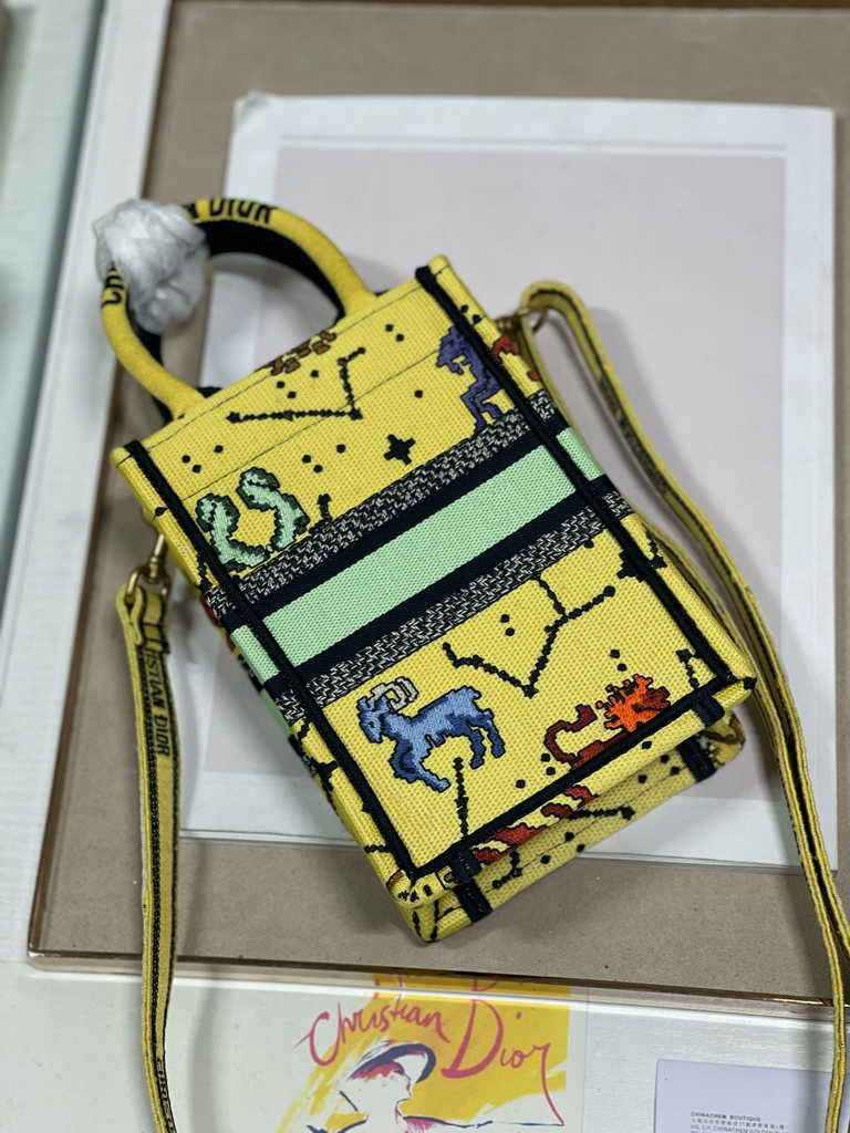 Mini Dior Book Tote Phone Bag S5555 Yellow Multicolor