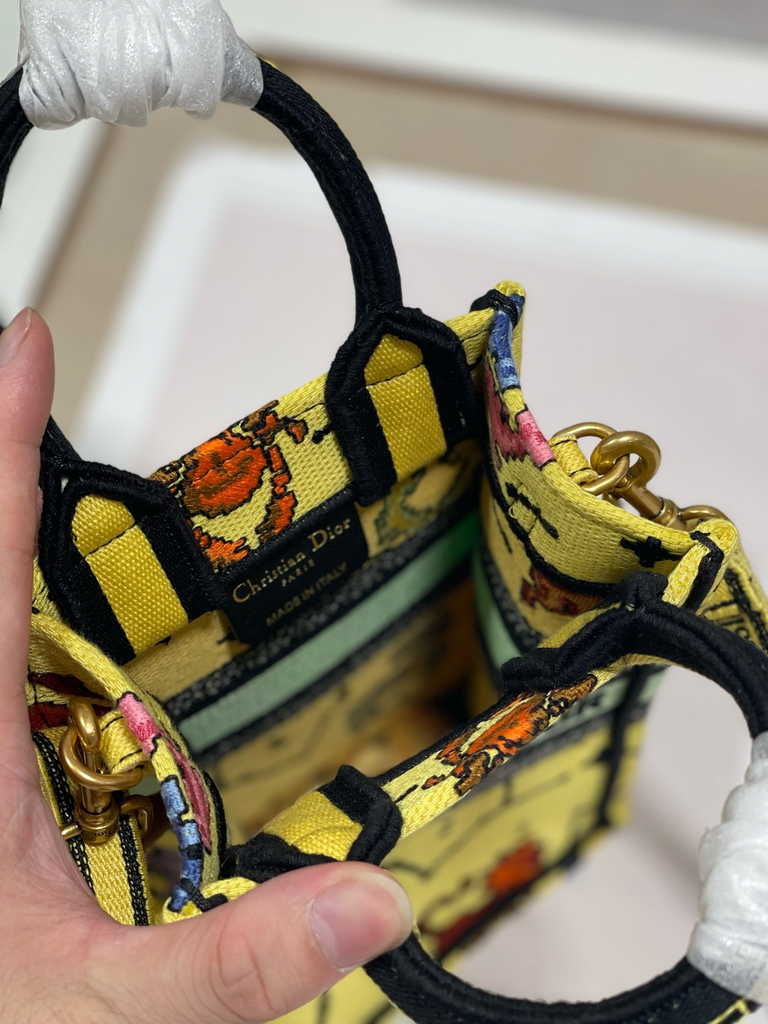 Mini Dior Book Tote Phone Bag S5555 Yellow Multicolor