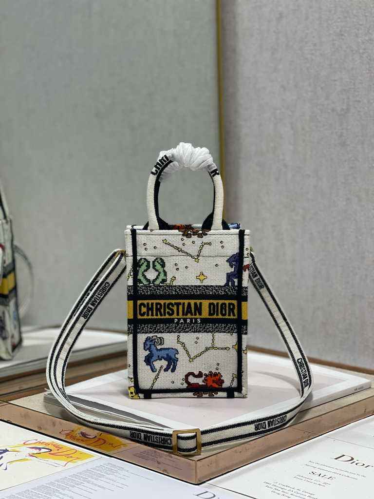 Mini Dior Book Tote Phone Bag S5555 White Multicolor