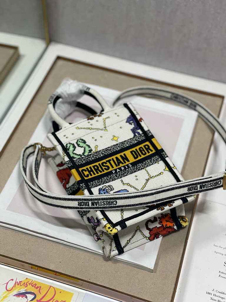 Mini Dior Book Tote Phone Bag S5555 White Multicolor