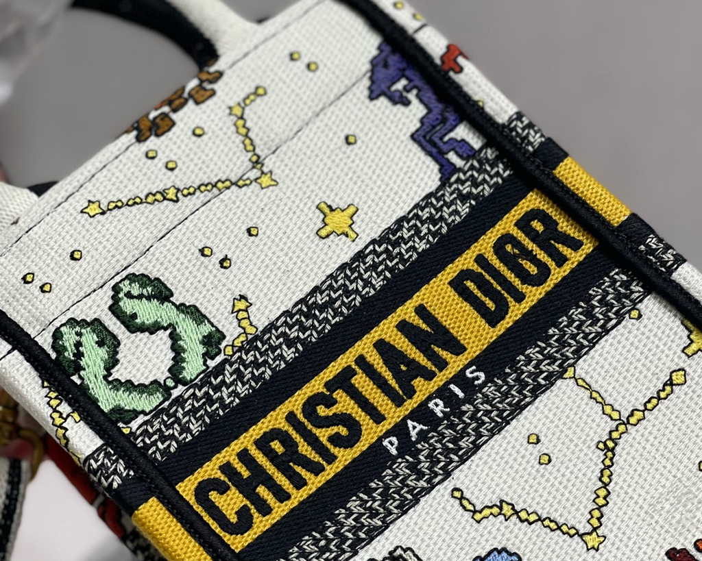 Mini Dior Book Tote Phone Bag S5555 White Multicolor