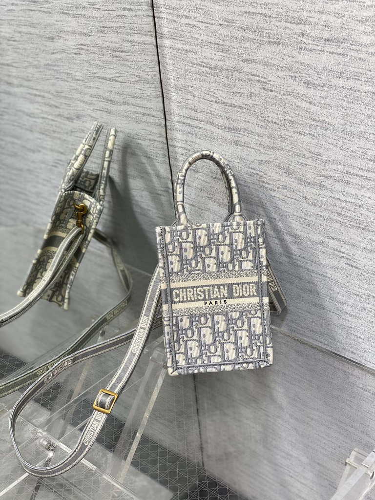 Mini Dior Book Tote Phone Bag S5555 Gray Oblique Embroidery - Default Title - View 2