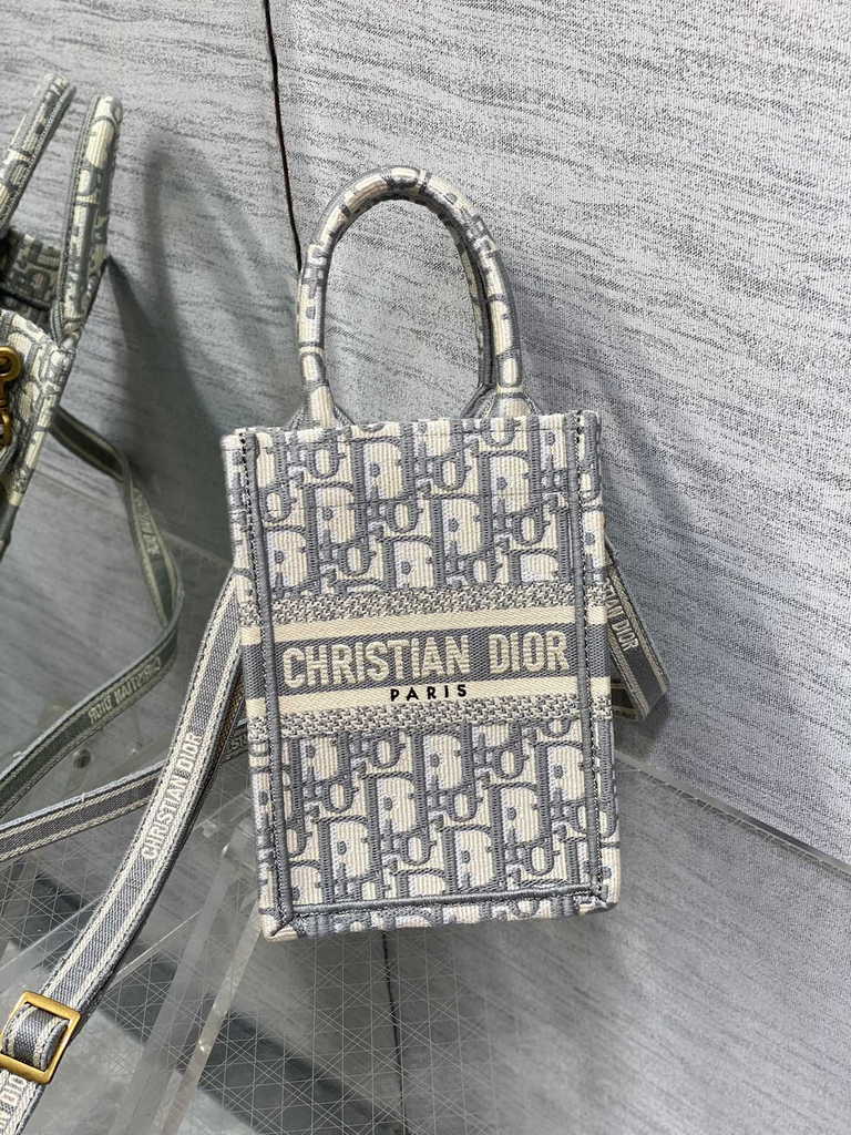 Mini Dior Book Tote Phone Bag S5555 Gray Oblique Embroidery - Default Title - View 3