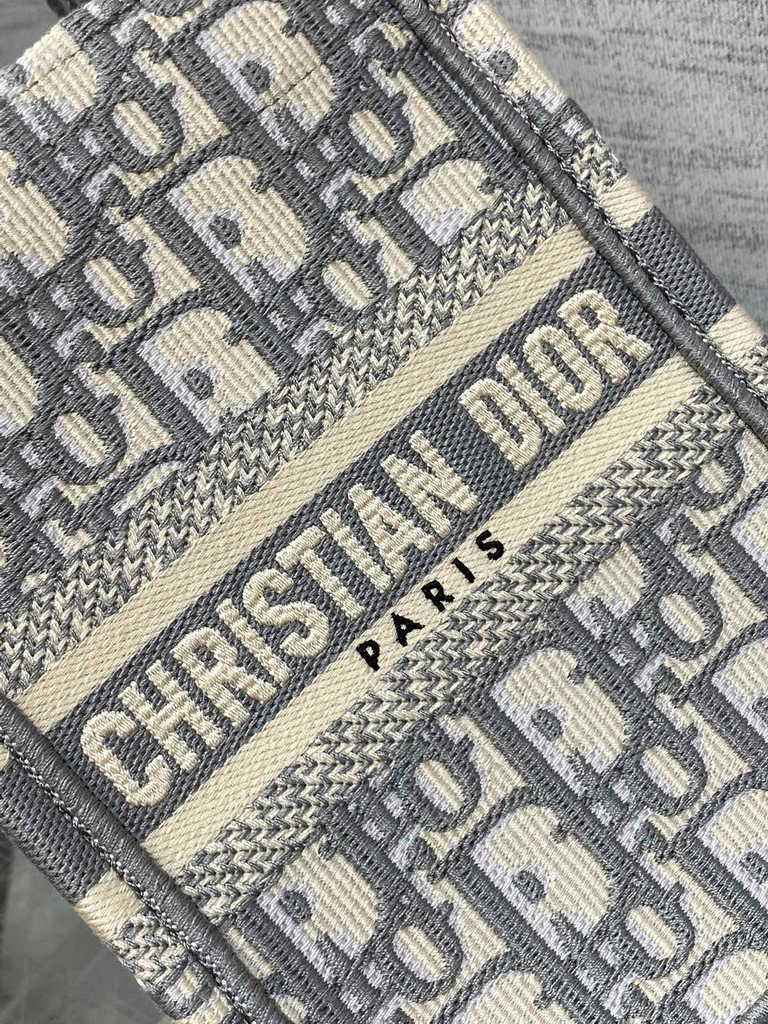 Mini Dior Book Tote Phone Bag S5555 Gray Oblique Embroidery