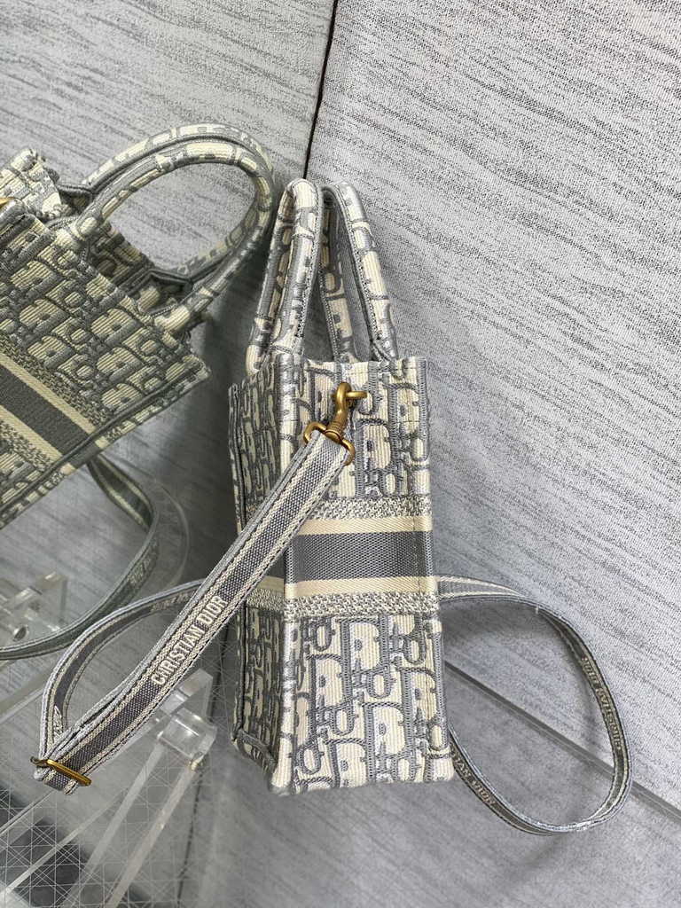 Mini Dior Book Tote Phone Bag S5555 Gray Oblique Embroidery