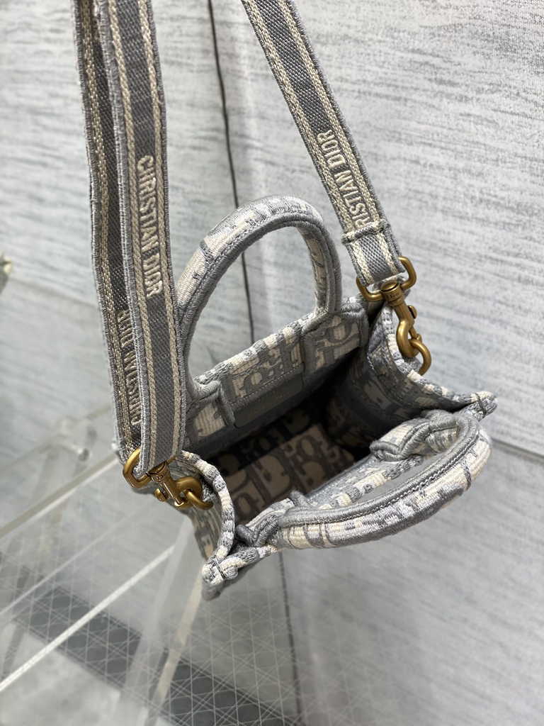 Mini Dior Book Tote Phone Bag S5555 Gray Oblique Embroidery
