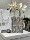 Mini Dior Book Tote Phone Bag S5555 Gray Oblique Embroidery