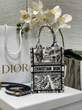 Mini Dior Book Tote Phone Bag S5555 White and Black Plan de Paris Embroidery