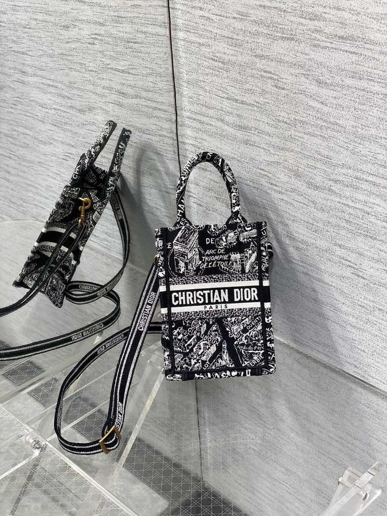 Mini Dior Book Tote Phone Bag S5555 Black Plan de Paris Embroidery - Default Title - View 2