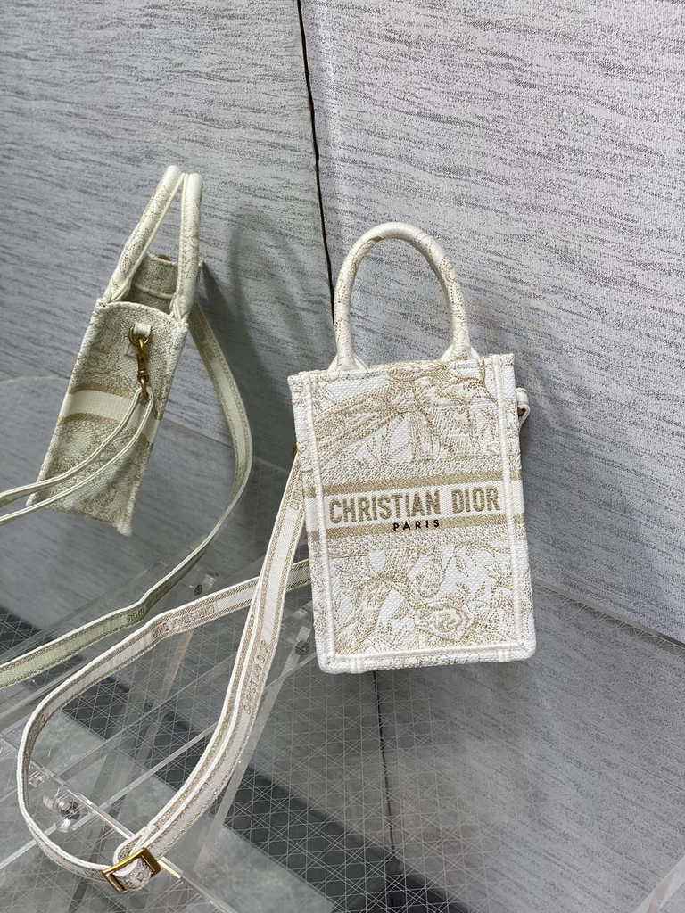 Mini Dior Book Tote Phone Bag S5555 Jardin d'Hiver Metallic Thread