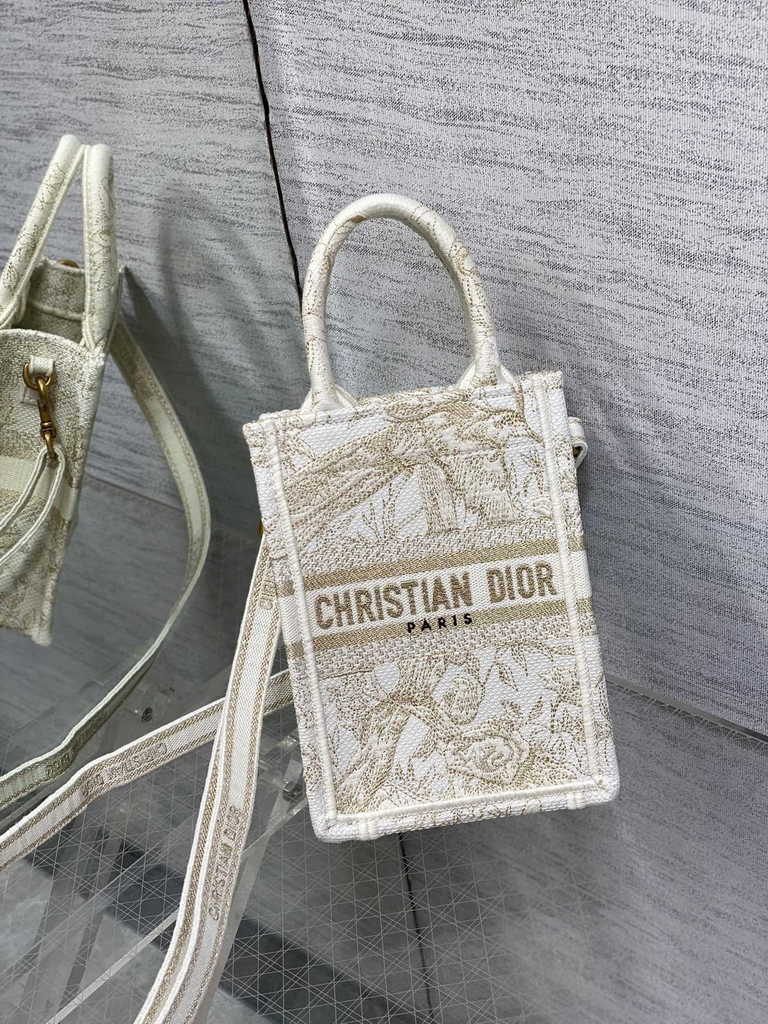 Mini Dior Book Tote Phone Bag S5555 Jardin d'Hiver Metallic Thread - Default Title - View 3
