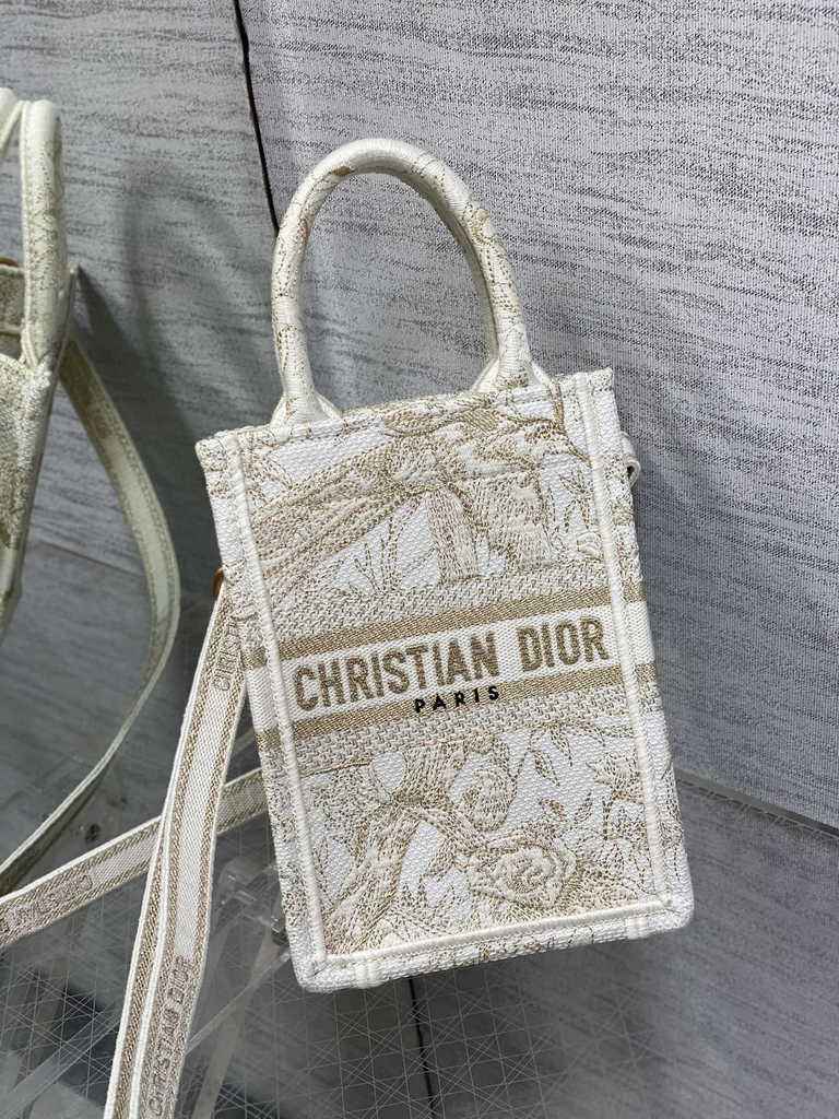 Mini Dior Book Tote Phone Bag S5555 Jardin d'Hiver Metallic Thread