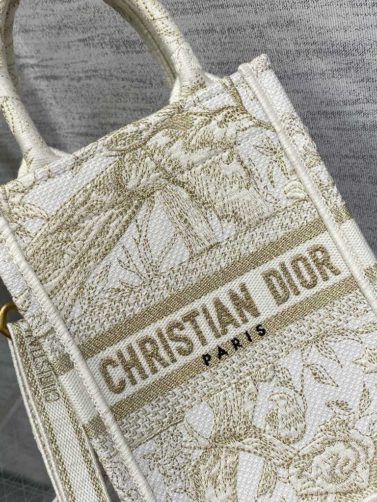 Mini Dior Book Tote Phone Bag S5555 Jardin d'Hiver Metallic Thread