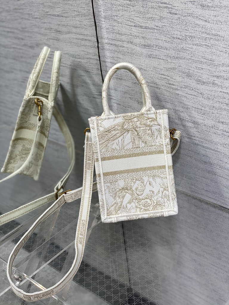 Mini Dior Book Tote Phone Bag S5555 Jardin d'Hiver Metallic Thread