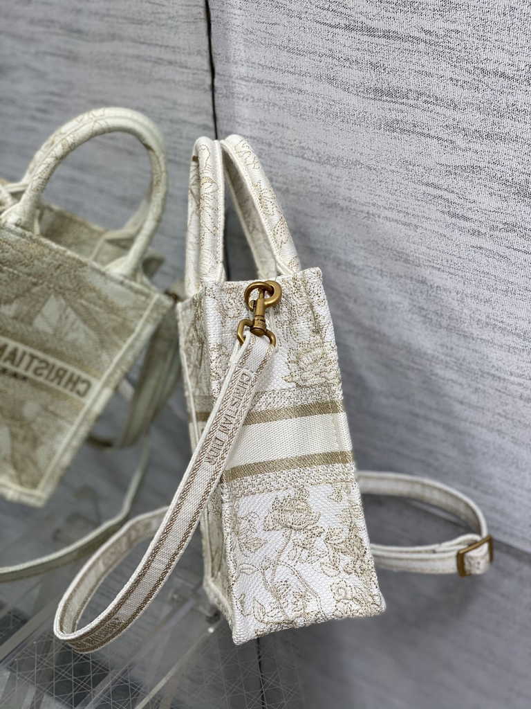 Mini Dior Book Tote Phone Bag S5555 Jardin d'Hiver Metallic Thread