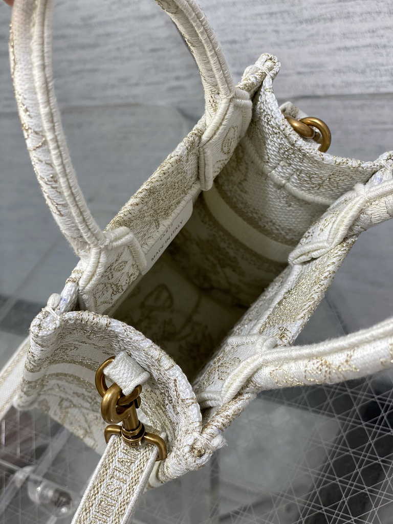 Mini Dior Book Tote Phone Bag S5555 Jardin d'Hiver Metallic Thread