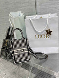 Mini Dior Book Tote Phone Bag S5555 Black and White Micro Houndstooth Embroidery