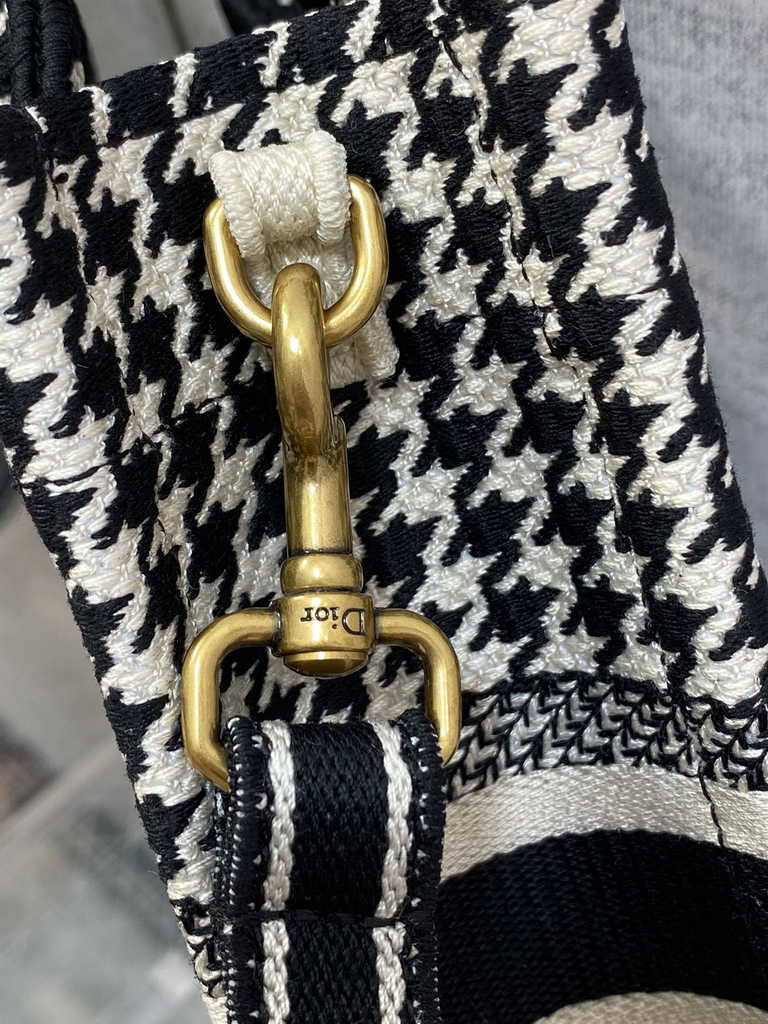 Mini Dior Book Tote Phone Bag S5555 Black and White Micro Houndstooth Embroidery