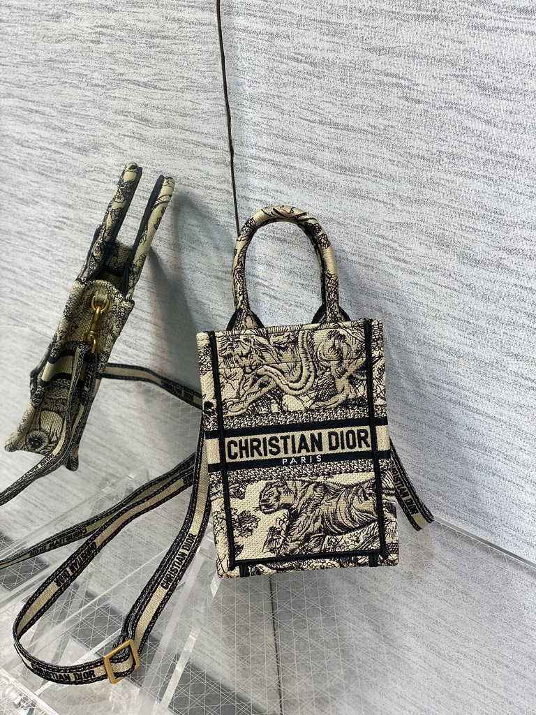 Mini Dior Book Tote Phone Bag S5555 Beige Toile de Jouy Reverse Embroidery